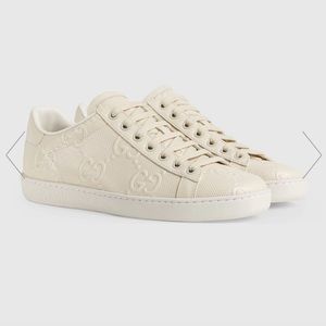 2022 Gucci Womens GG Embossed Leather Ace Sneakers White Size 40.5